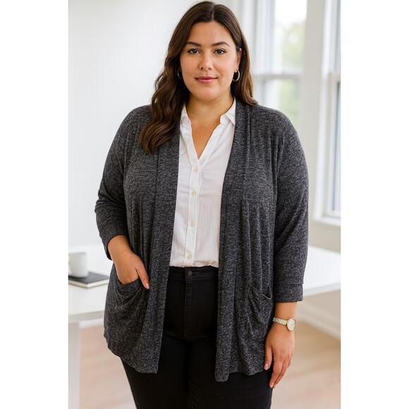 Lane Bryant 18/20 Soft Open Front Cardigan Heathered Gray Plus Size Cozy Fall - Picture 1 of 8